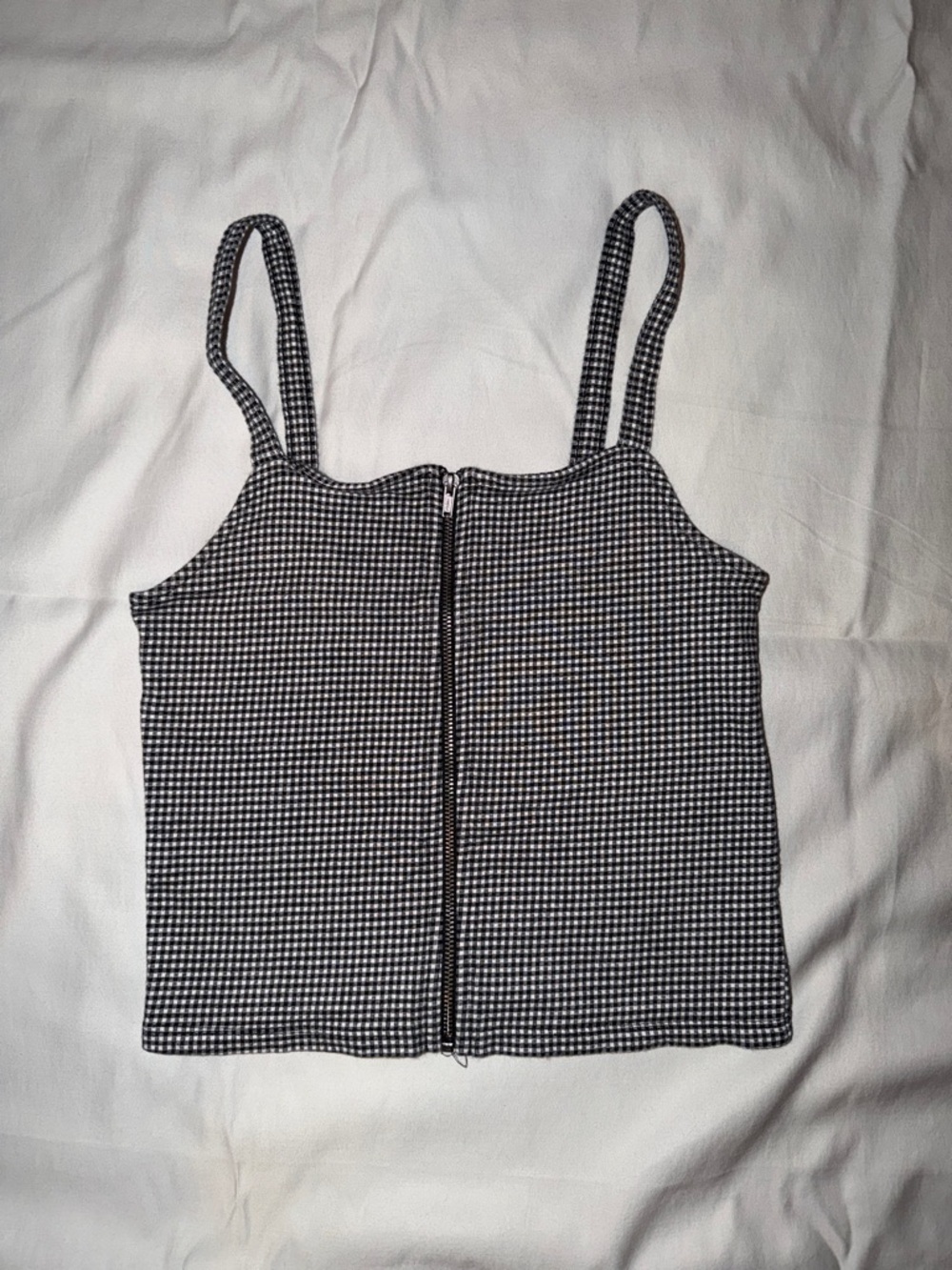 American Eagle Outfitters‎ Black and White Gingham Zip-Front Camisole